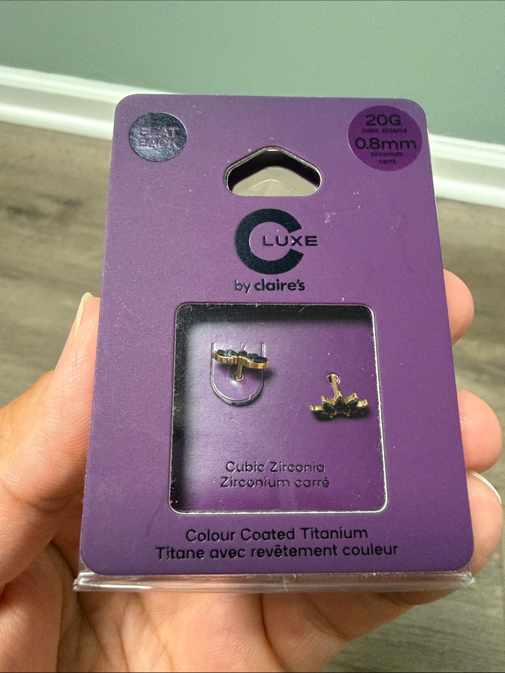 C. Luxe by Claire's Gold Black Cubic Zirconia Flat Back Earrings NEW in box
